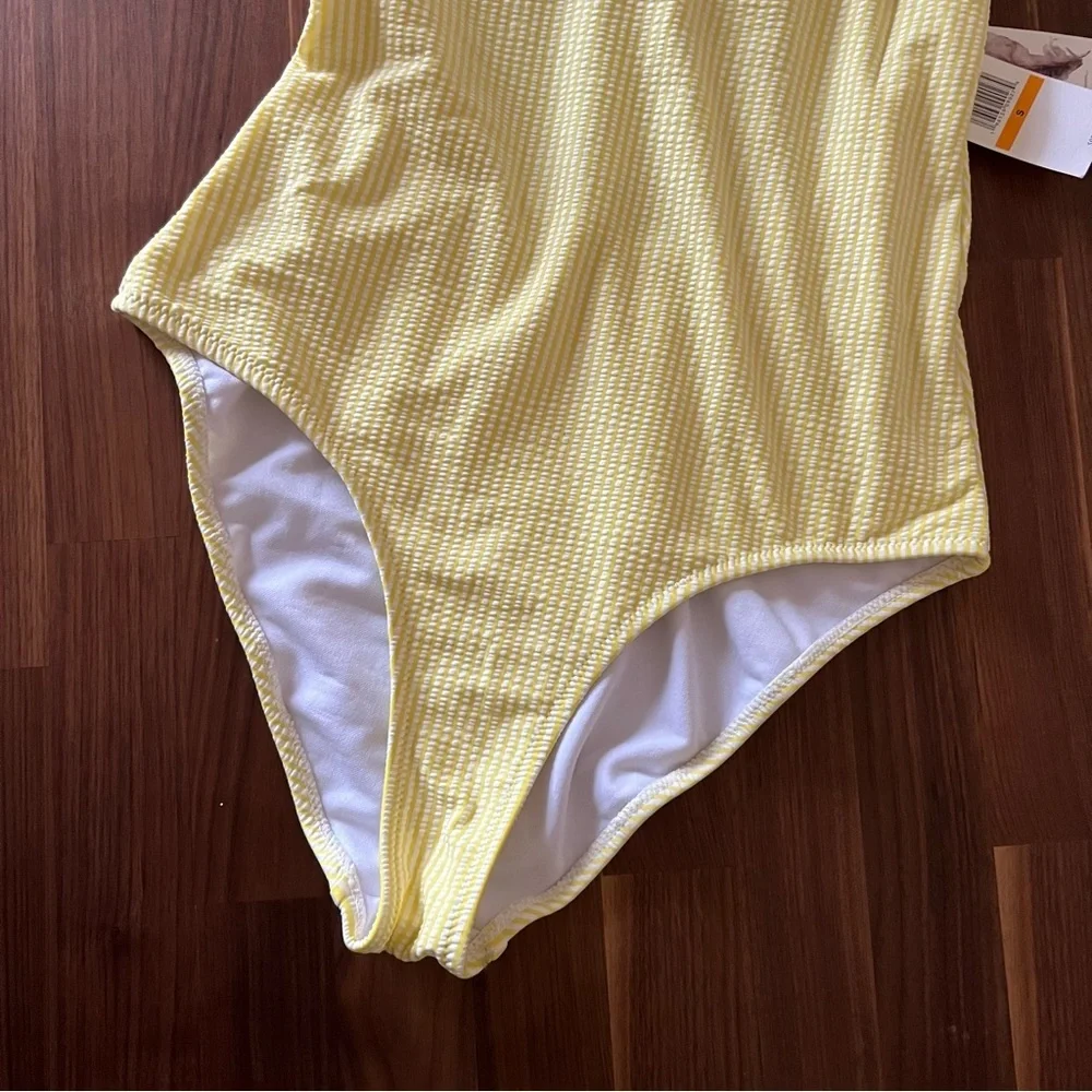 NWT Jessica Simpson Lemon Yellow Scalloped One Piece Swimsuit, size S